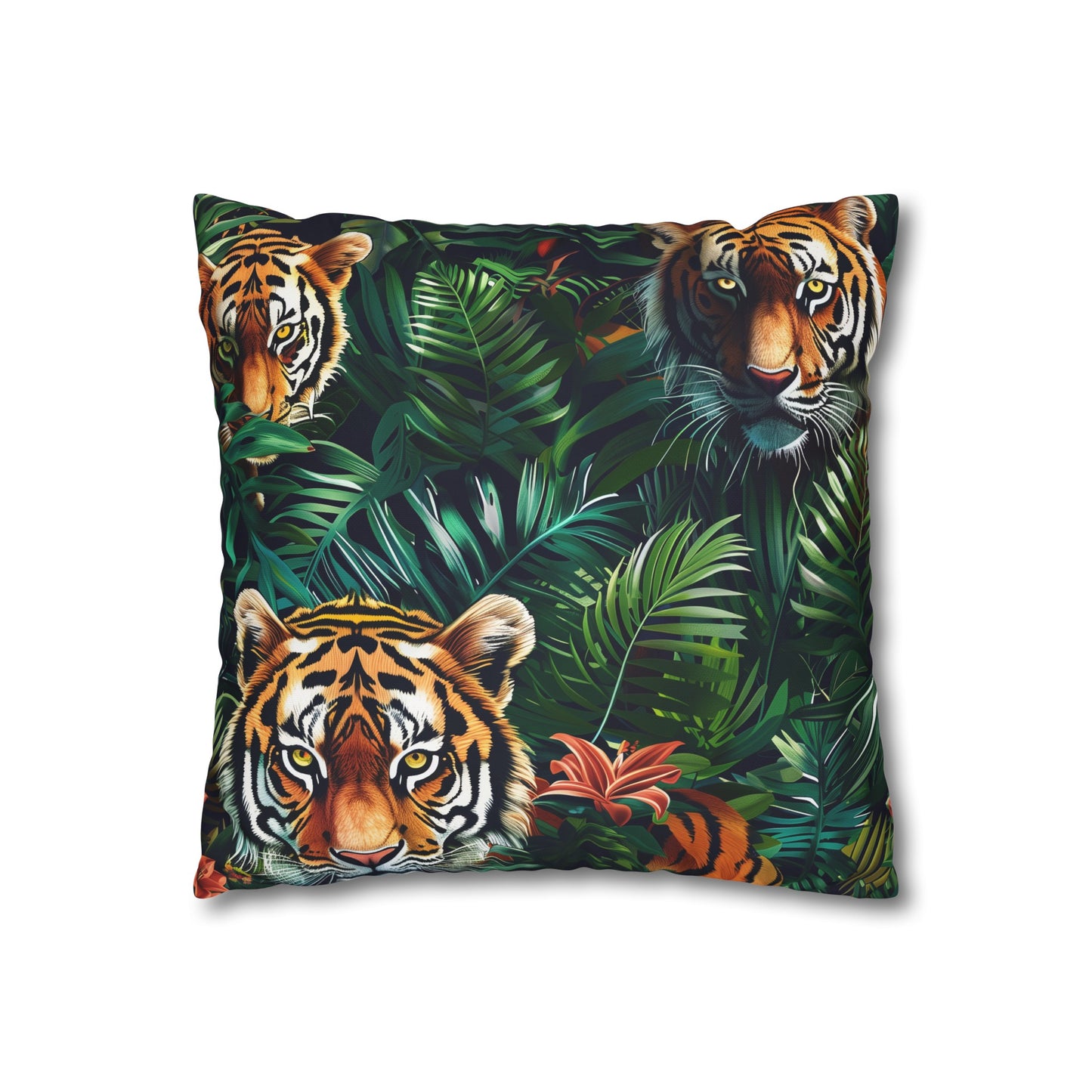 "Transform your bedroom with Tiger Safari pillow case - jungle pattern with tigers in lush green foliage"