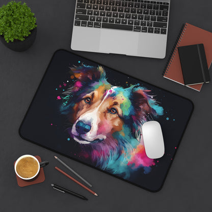 "Cute Collie Desk Mat - Adorable addition for office decor, protects desk with charm"