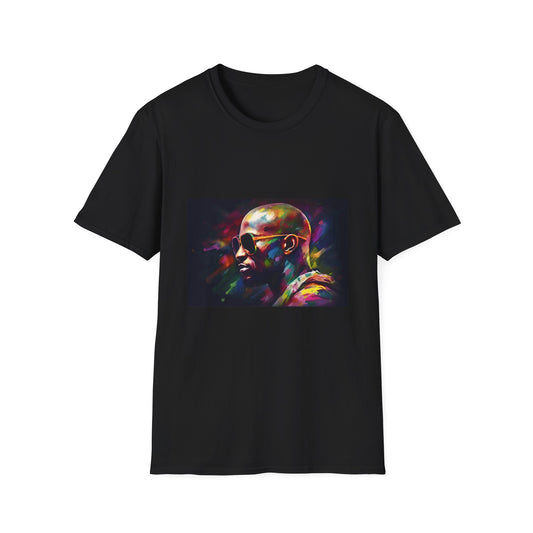 Undefeated Champion in Neon Radiance | T-Shirt | Athletics, Bald, Boxing, Celebrity, Fashion, Flyod Mayweather, Sportswear, Sunglasses, Trendy, Watercolor | Prints with Passion