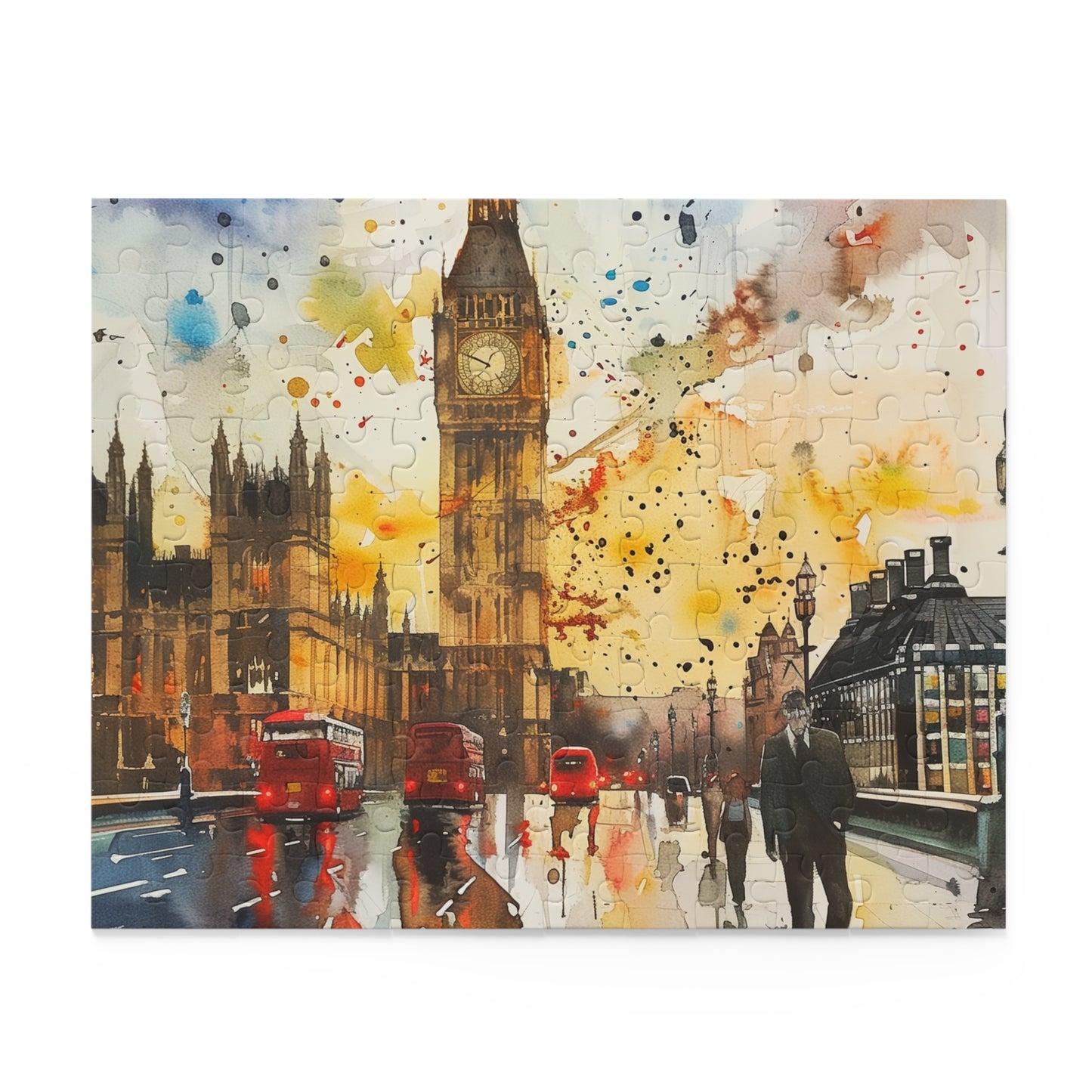 "Big Ben Watercolor Puzzle - Piece together iconic London landmark in stunning jigsaw"