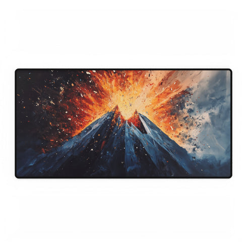 Geometric Volcano Erupting Light Shards — XL & XXL Desk Mat — Full Top-Down Artwork View