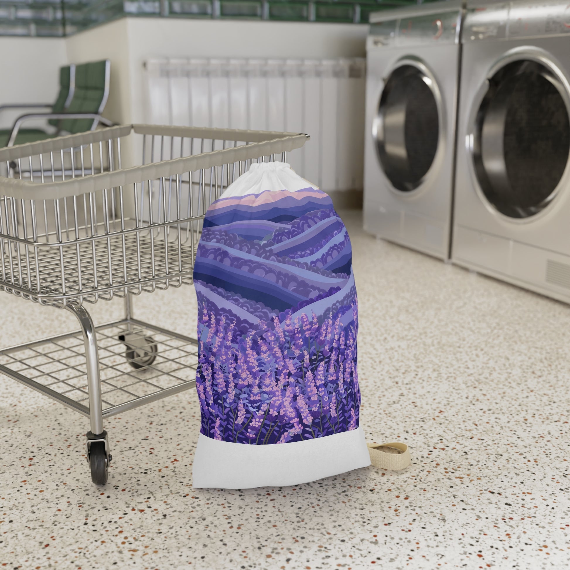 "Beautiful Lavender Fields Laundry Bag with Seamless Pattern and Soothing Scent"