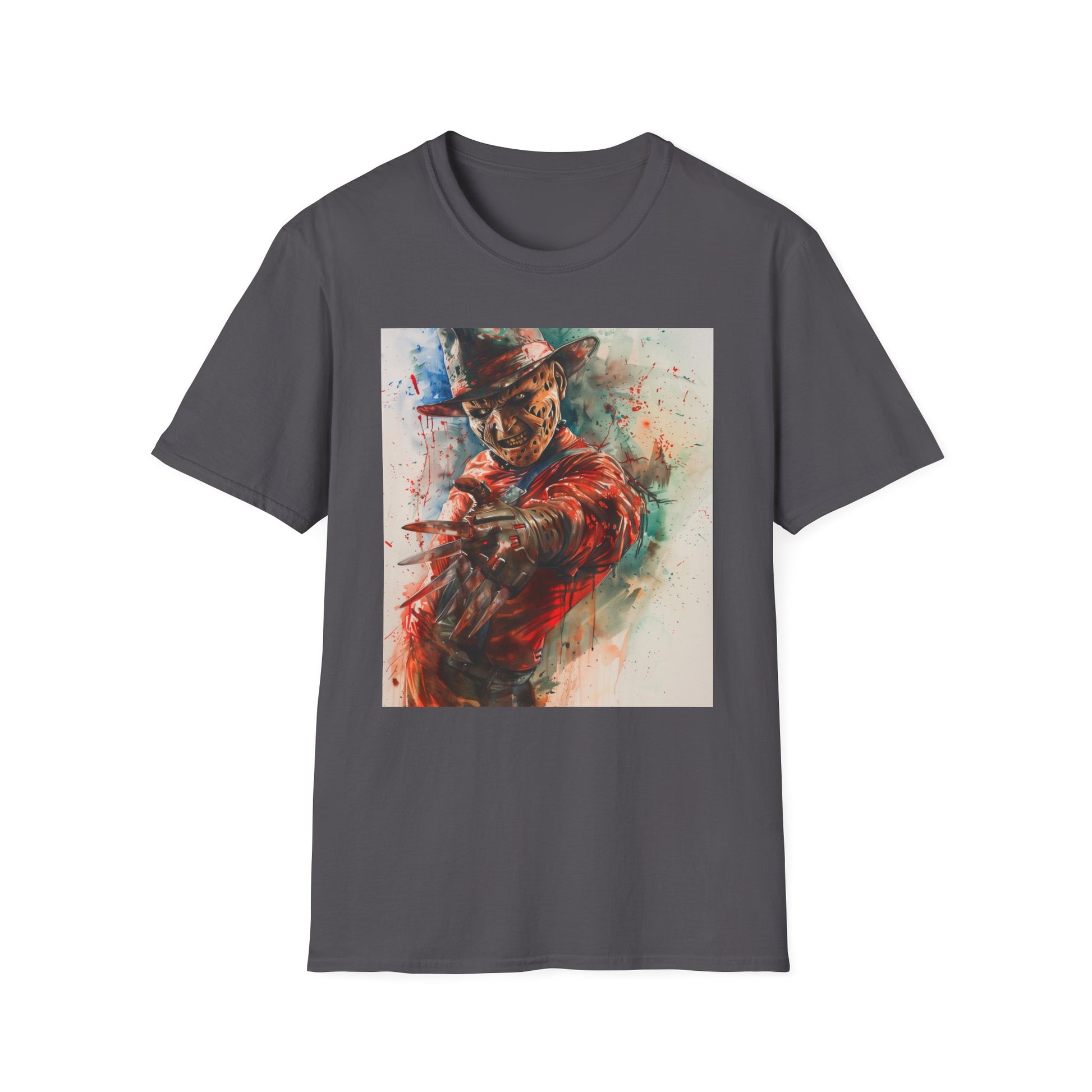 Alt text: "Freddy Krueger t-shirt with menacing visage, perfect for horror fans. Comfortable and stylish, ideal for everyday wear."