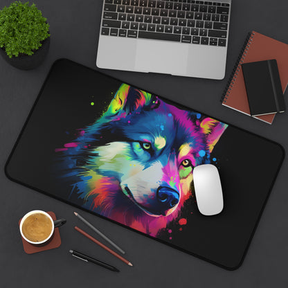 "Husky Pup Desk Mat - Adorable and Protective Workspace Accessory with Whimsical Design"