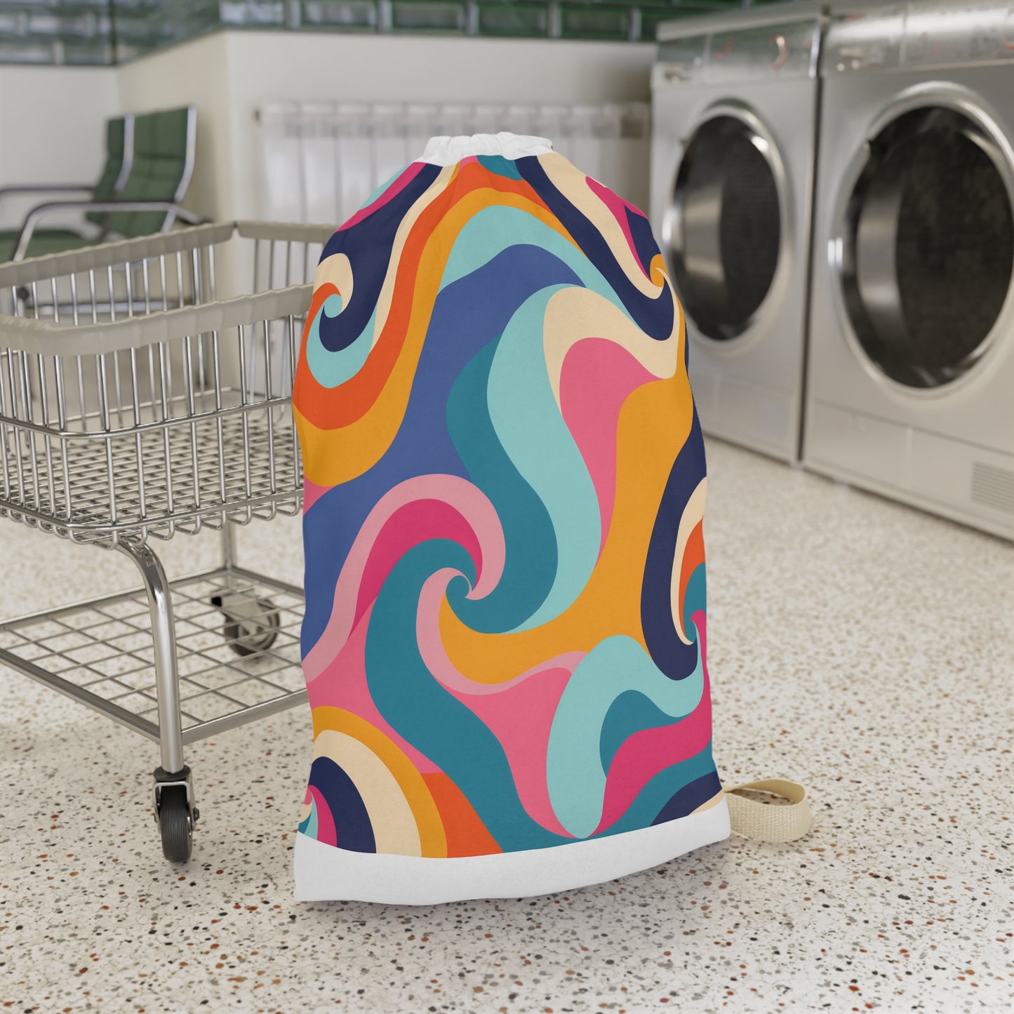 "Retro Waves Laundry Bag - Vibrant seamless pattern laundry bag for stylish laundry rooms"