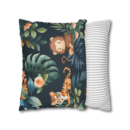 "Wild Tiger Jungle Pillow Case - Sleek design with fierce tigers and lush greenery, transform your bedroom into a wild adventure"