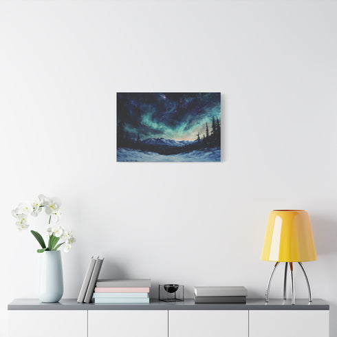 Aurora Lights over a Snowy Tundra — Canvas Wall Art — Kiln-Dried Pine Frame & Ready-to-Hang Back View