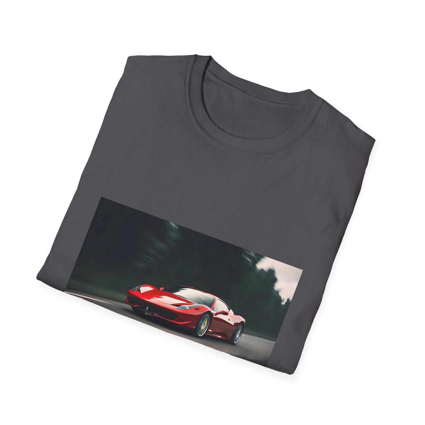 "Adrenaline Rush on the Racing Circuit T-shirt featuring a vibrant Ferrari mid-race, embodying speed and precision"