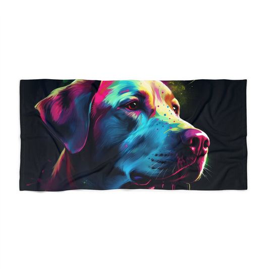 it's perfect for drying off after a swim in the ocean or lounging in the sun. The adorable design featuring a Labrador in a beach paradise will make a splash wherever you go. Whether you're at the beach