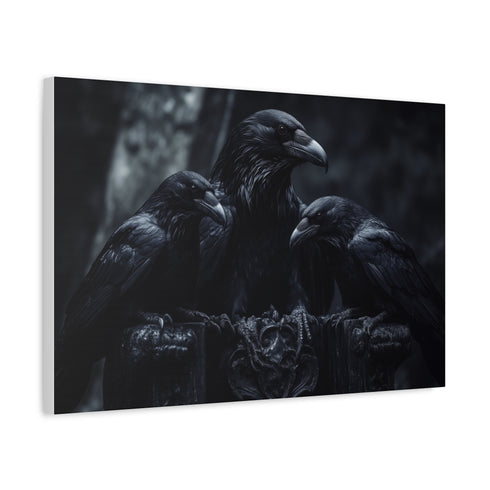 Gothic Throne with Ravens — Canvas Wall Art — Side Profile & Stretched Corner Detail