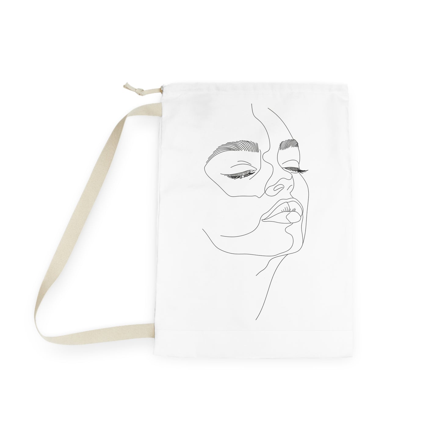 "Abstract Face Laundry Bag - Minimalist line art design for modern home decor organization"