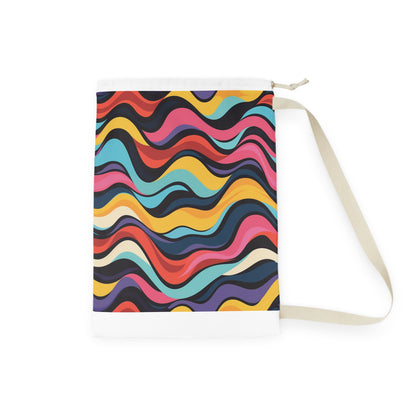 "Retro Waves Laundry Bag with vibrant seamless pattern for fun laundry routine"