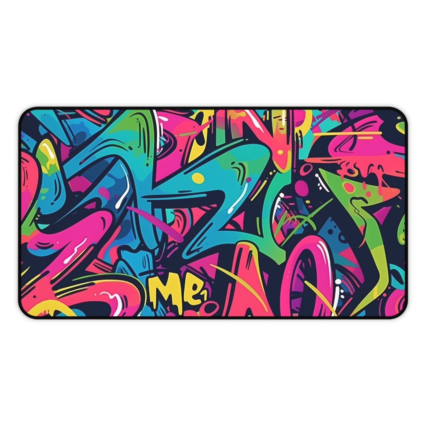 "Neon Urban Graffiti Desk Mat - Add Color to Workspace with Vibrant Seamless Pattern"