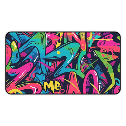 "Neon Urban Graffiti Desk Mat - Add Color to Workspace with Vibrant Seamless Pattern"