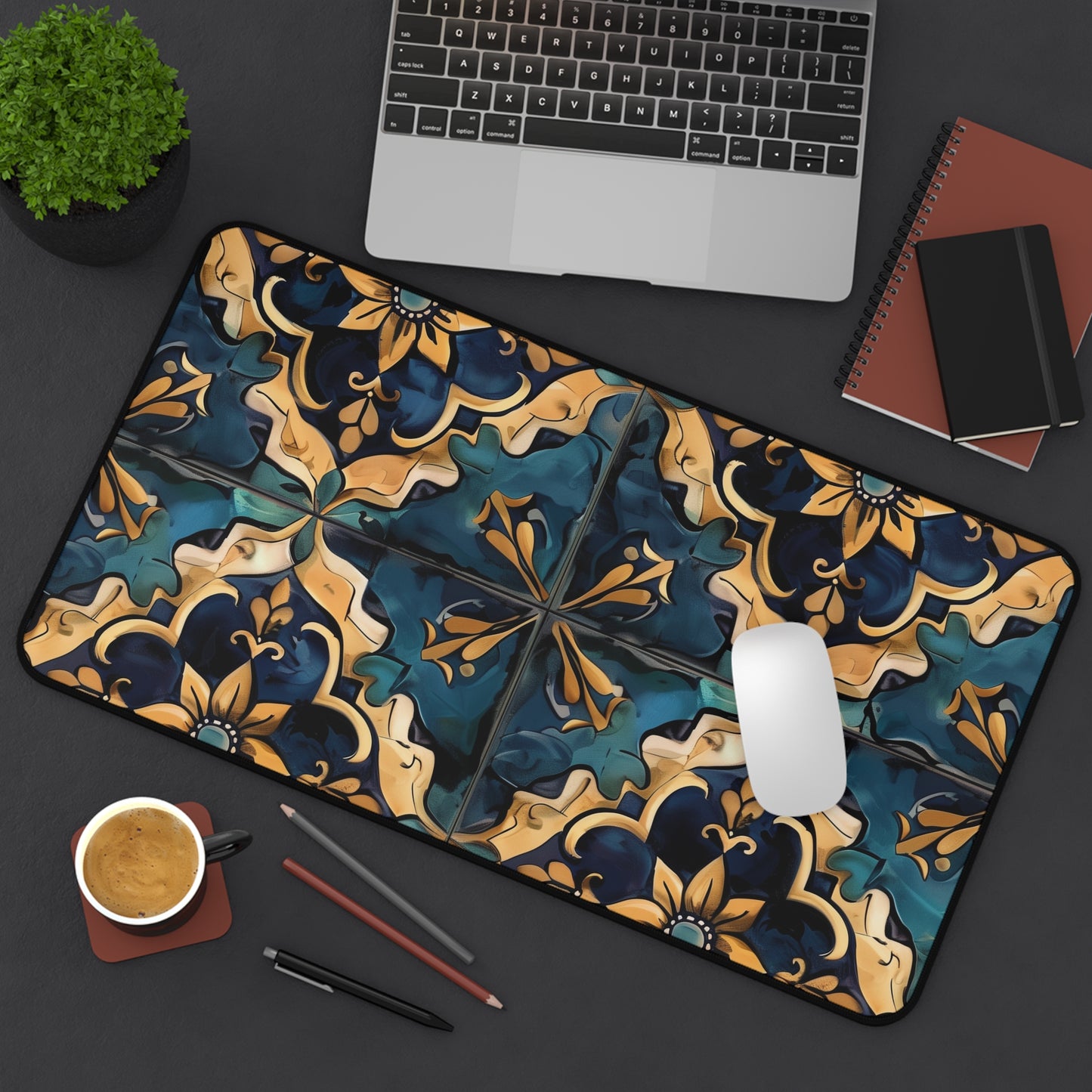 "Artisan Tiles Desk Mat - Elegant workspace accessory with seamless pattern for office decor"