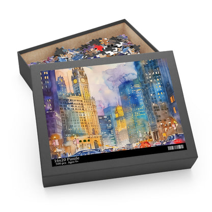 Chicago Watercolor Skyline Jigsaw Puzzle