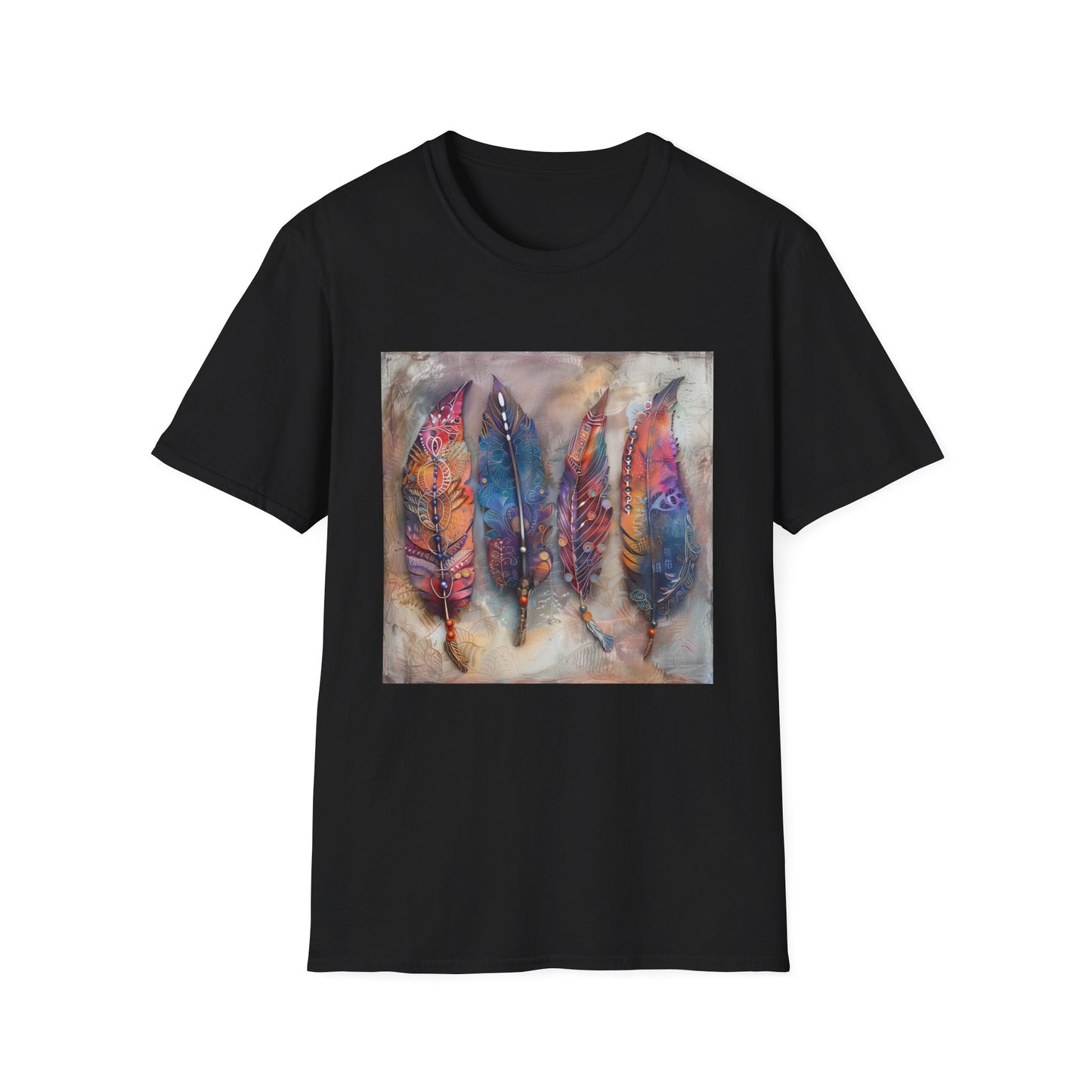 Free Spirit's Flight: A Bohemian Feather Rhapsody | T-Shirt | DTG, Men's Clothing, Regular fit, T-Shirts, Unisex, Women's Clothing | Prints with Passion