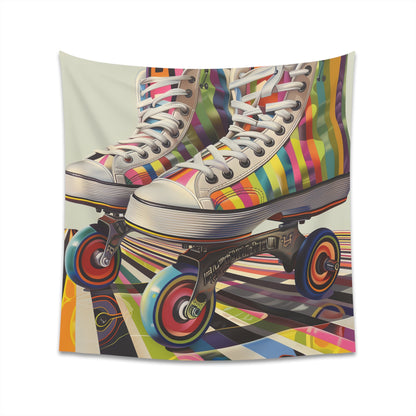 "Retro Roll Roller Skate Tapestry: Vibrant design for nostalgic roller disco vibes"