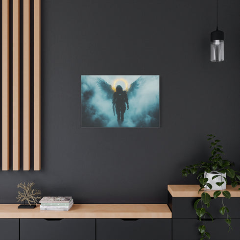 Cyberpunk Angel Walking through Fog Stretched Canvas Wall Art