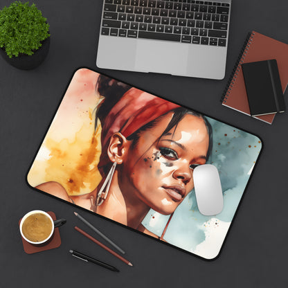 "Stylish Rihanna Watercolor Desk Mat for Artistic Workspaces"