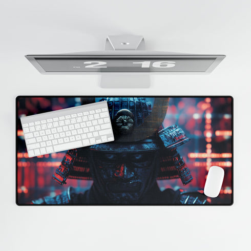 Samurai Helmet over Digital Grid — XL & XXL Desk Mat — Product Detail View 5