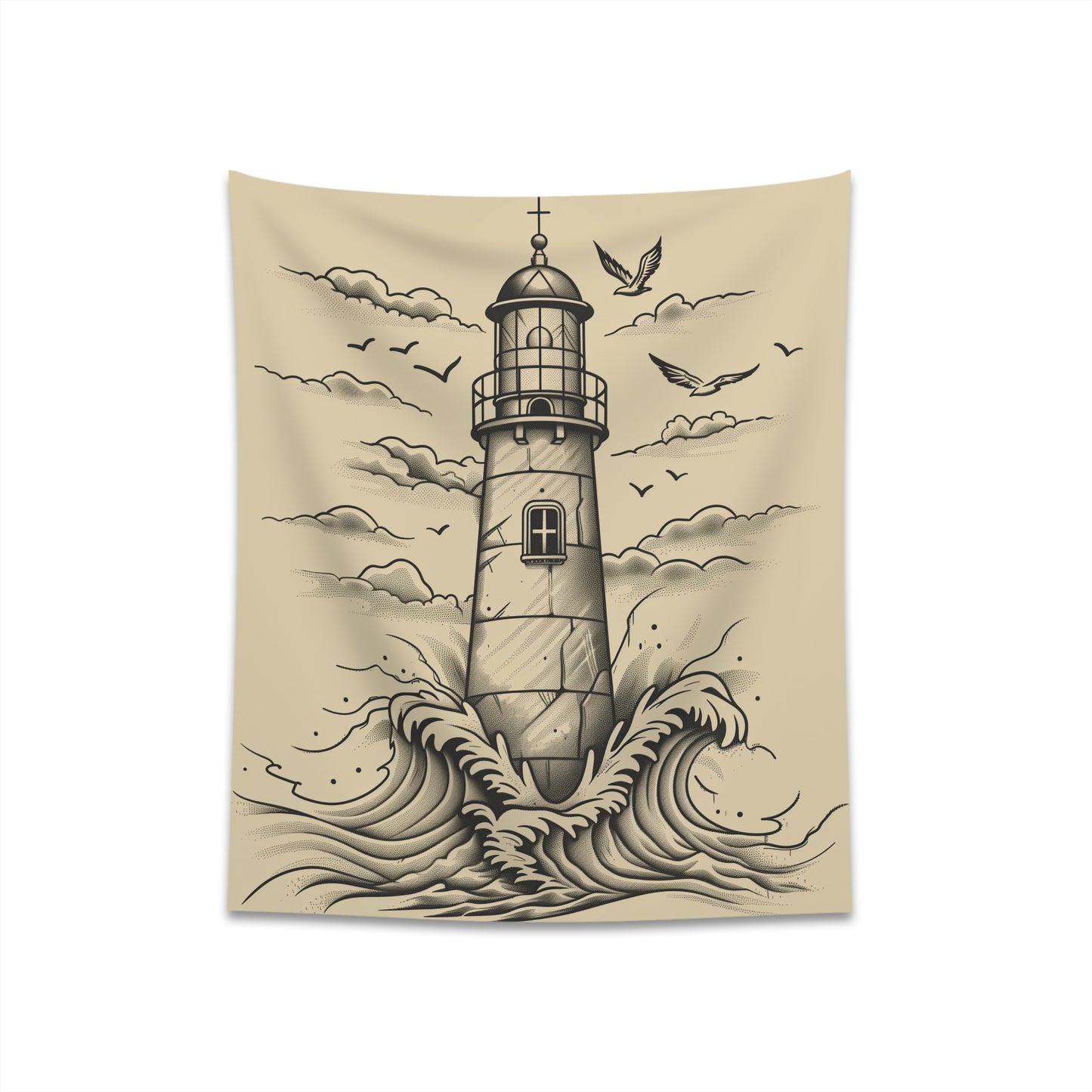 "Beacon of Hope: Lighthouse Tapestry | Coastal Decor | Resilience & Beauty"