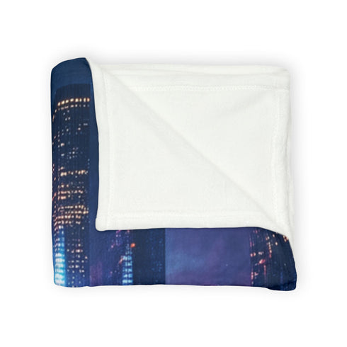 Digital Waterfall Cascading Across Skyline — Plush Fleece Throw Blanket — Product Detail View 11