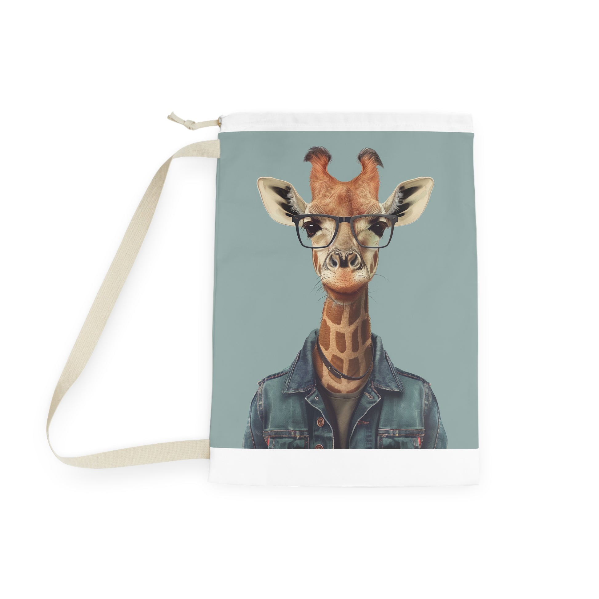 "Stylish Giraffe Hipster laundry bag with glasses design for cool organization"