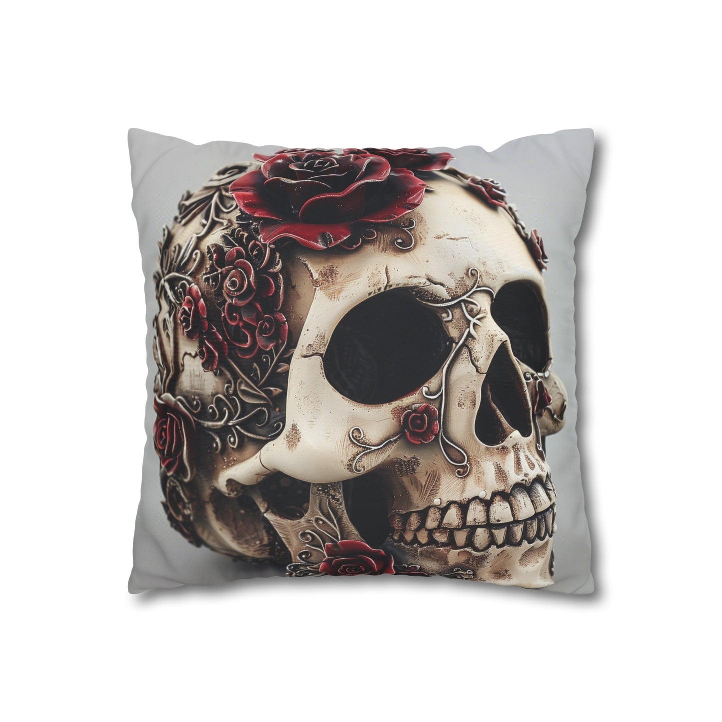 "Edgy Gothic Romance Skull and Rose Pillowcase - High-quality, stylish, and perfect for all seasons. Makes a great gift. Shop now!"