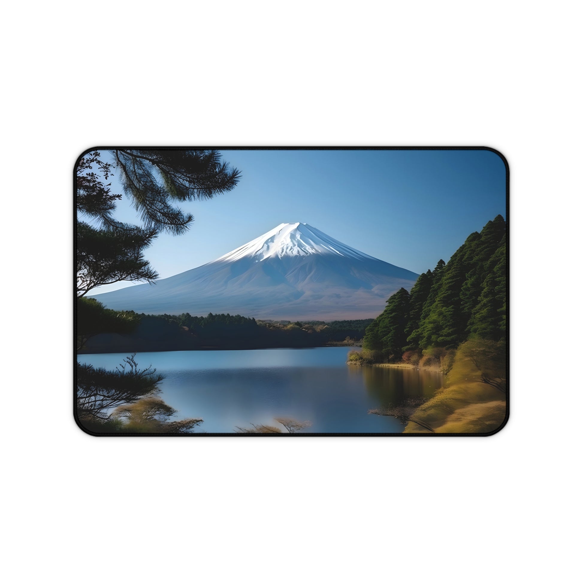 "Fuji Peak Desk Mat - Inspiring workspace accessory with Mount Fuji illustration for a tranquil work environment"