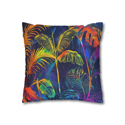 "Electric Jungle Pillowcase - Vibrant tropical design in bold neon hues, high-quality material, perfect for all seasons. Shop now!"