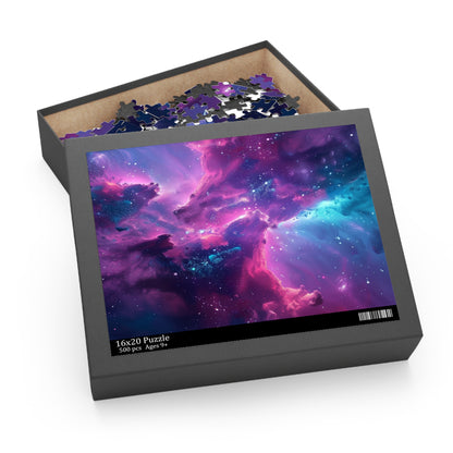 Neon Galaxy Puzzle - Vibrant celestial scene jigsaw puzzle for puzzle enthusiasts