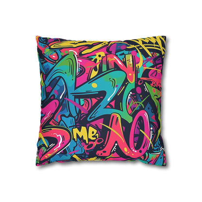 Bright neon urban graffiti pattern pillowcase, add edgy vibes to your bedroom with vibrant colors.