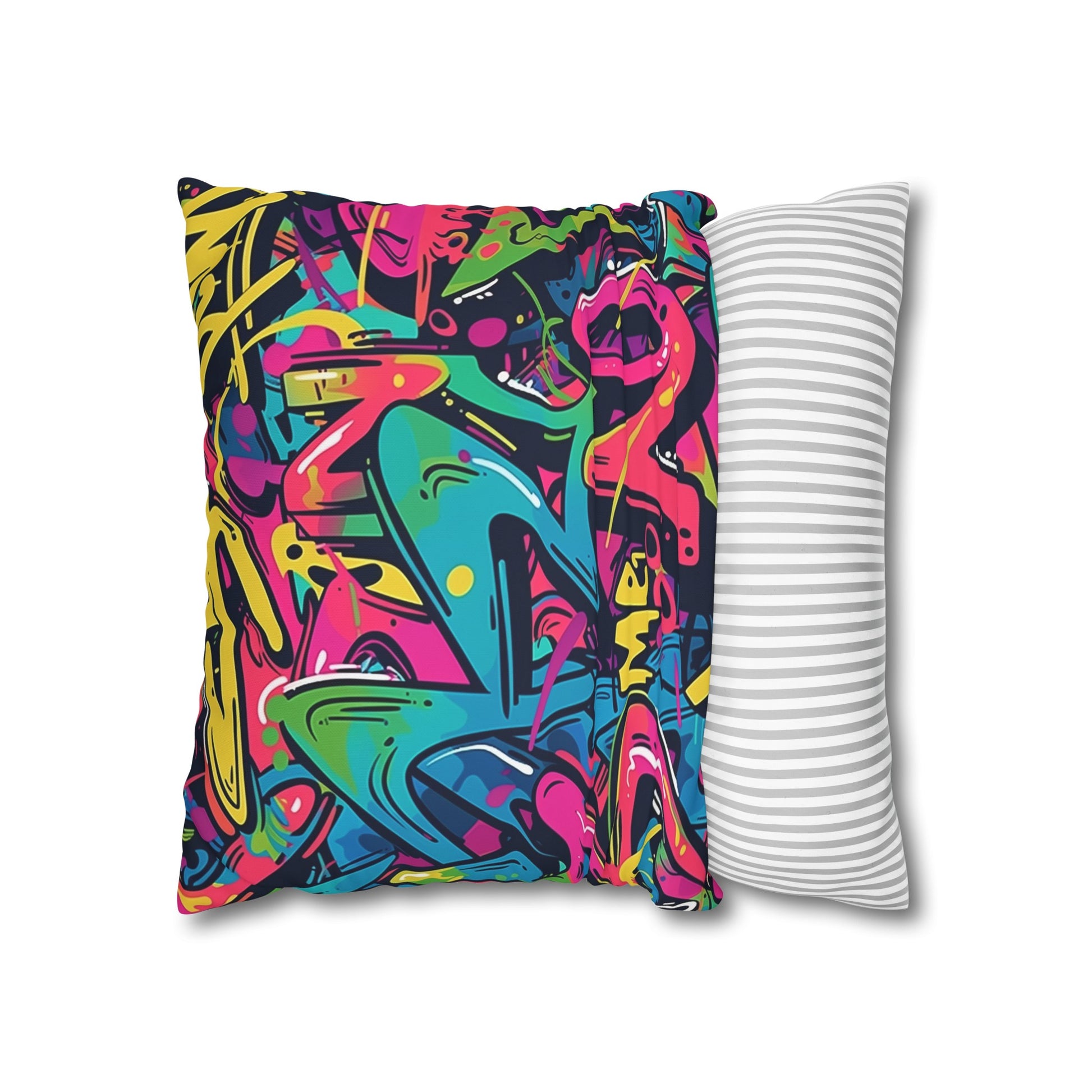 Neon Urban Graffiti Pillowcase - Bright neon colors in seamless pattern for an urban cool vibe.