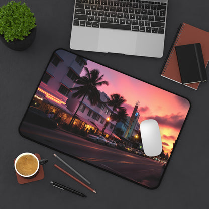 "Vibrant Miami Sunset Desk Mat to Inspire Creativity in Office Setting"