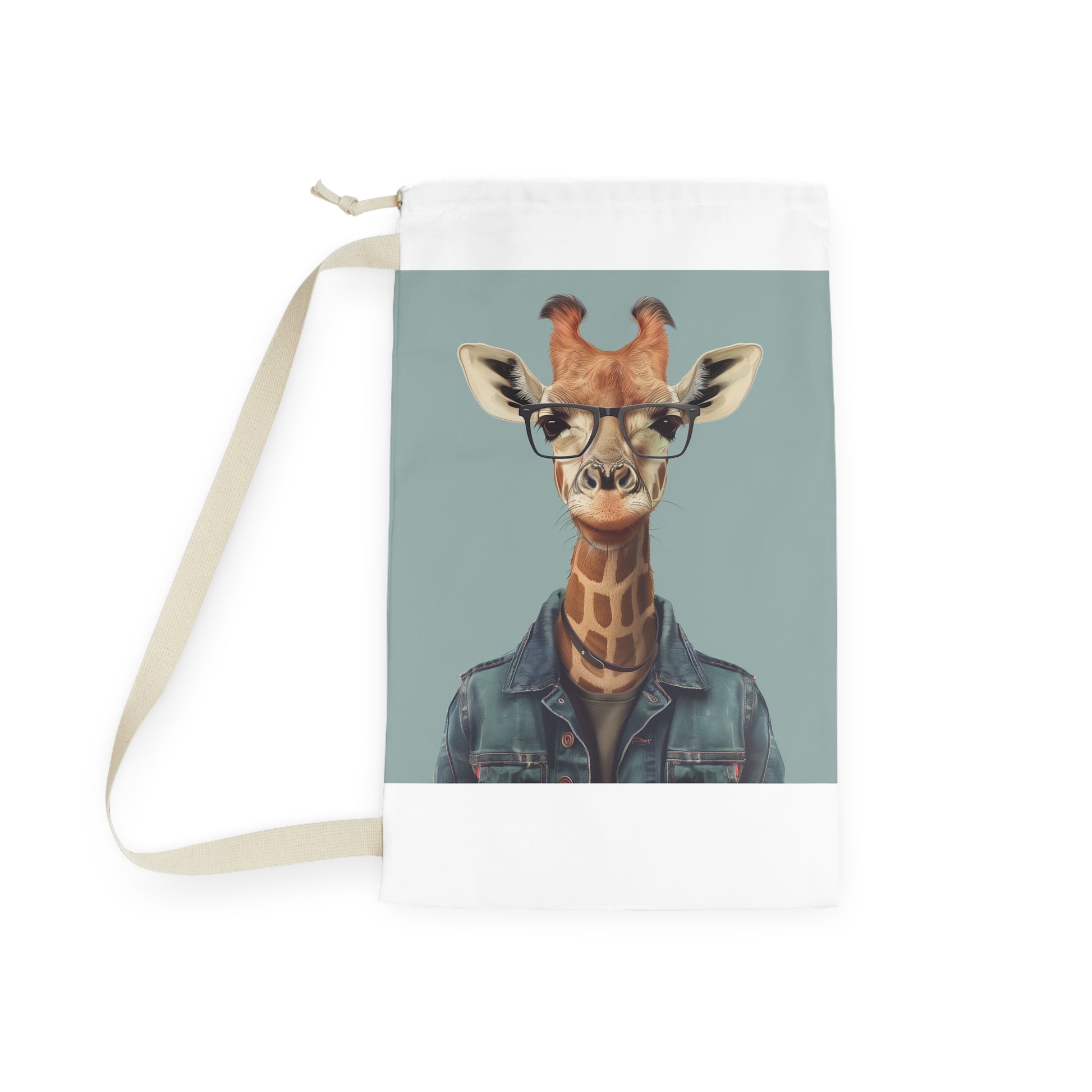 Stylish Giraffe Hipster Laundry Bag with Glasses Design for Cool Organized Clothes