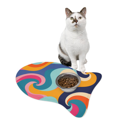 Retro Waves Pet Feeding Mat: Vibrant & Seamless