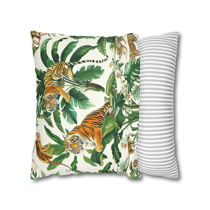 "Wild Tiger Jungle Safari Pillowcase - Transform your bedroom with majestic tigers and lush foliage. Sleep in style and comfort with our seamless pattern design."