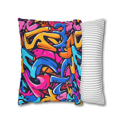 Bright neon graffiti pattern pillowcase for urban style beds - vibrant colors for a pop of personality.