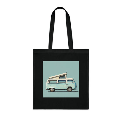 Alt text: Adventure Mobile Tote Bag featuring a vintage-inspired camper van design, ideal for road trips, camping, and everyday adventures. Made from high-quality material, comfortable, stylish, and suitable for all seasons. Makes a great gift. Shop now at BenCPrints.