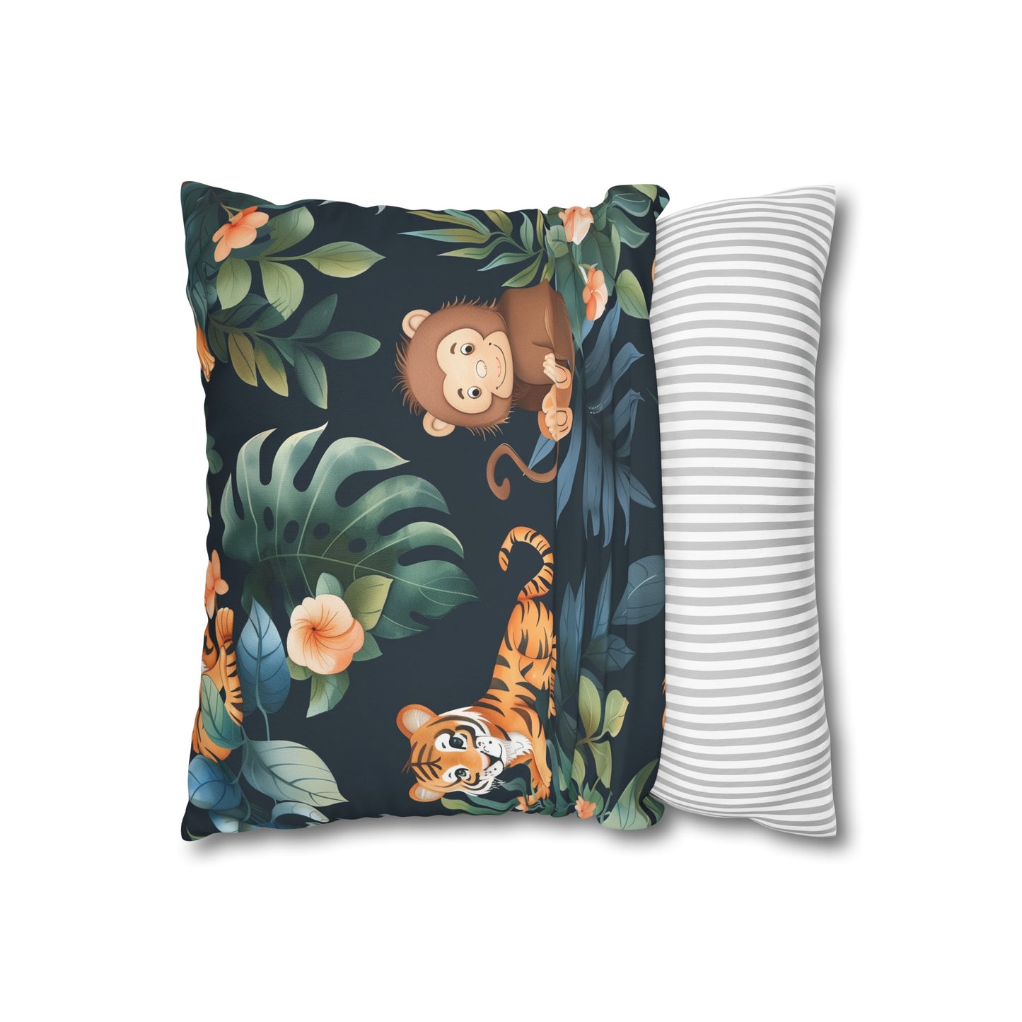 "Wild Tiger Jungle Pillow Case - Sleek, fierce tigers in lush greenery for adventurous decor"