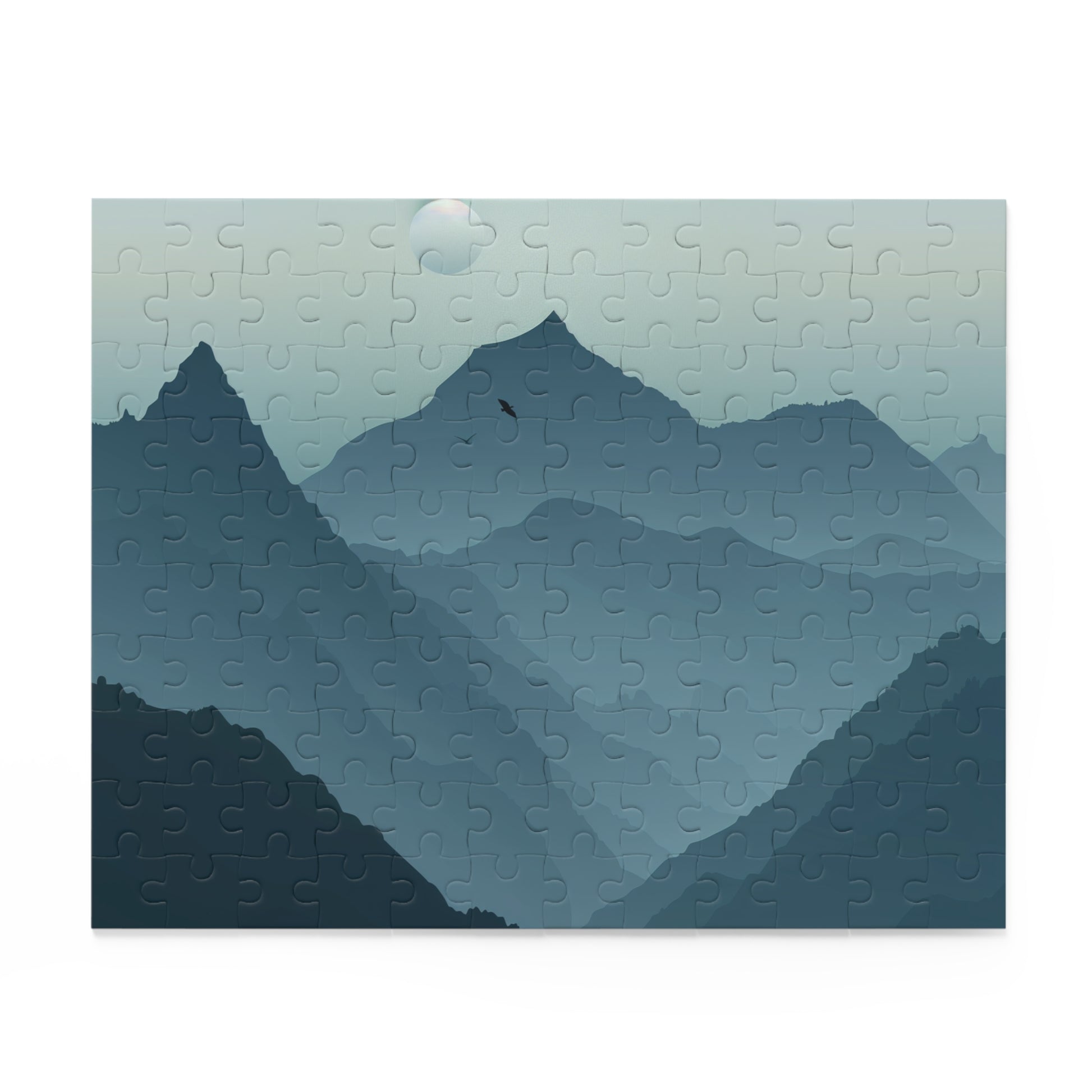 "Mountain Escape Jigsaw Puzzle - Tranquil landscape with serene colors and clean lines, perfect challenge for puzzle enthusiasts"