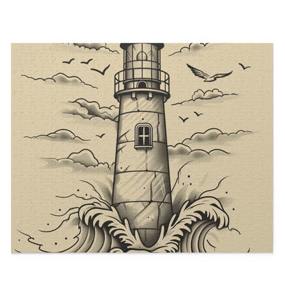 Lighthouse and Waves Coastal Jigsaw Puzzle for Beach Lovers and Enthusiasts