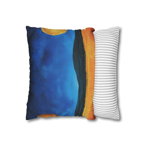 Sunflower Field under Double Moons (Edition II) — 40×40 Cushion Cover — Sofa & Living Room Lifestyle View