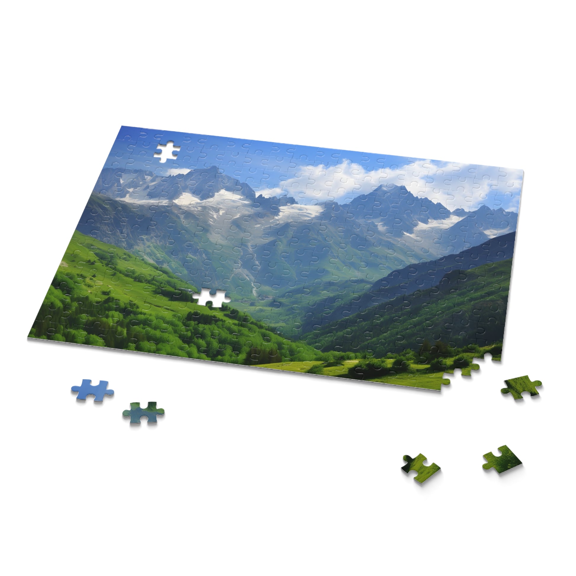 "Alpine Adventure Jigsaw Puzzle: Explore French Alps snow-capped peaks in this stunning puzzle"