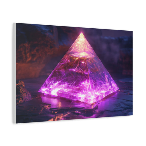 Pyramid Glowing with Magnetic Field — Canvas Wall Art — Side Profile & Stretched Corner Detail
