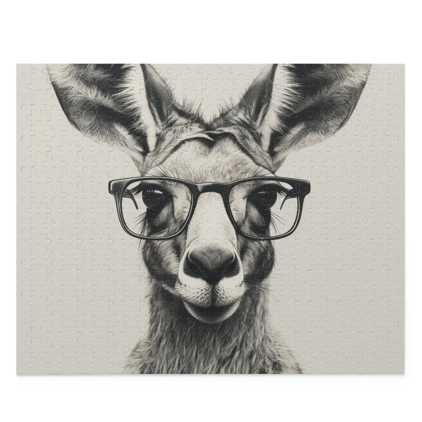 "Kangaroo hipster puzzle with stylish glasses-wearing animal design for fun puzzling experience"