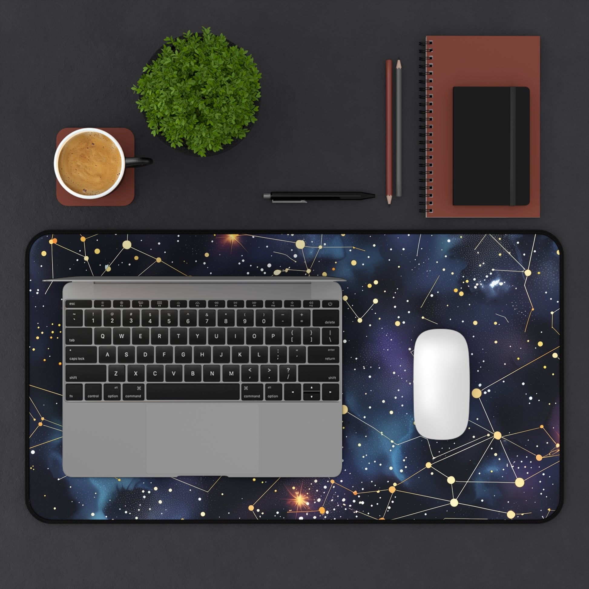 "Starry Night Desk Mat - Constellation Stars design for cosmic charm while you work"