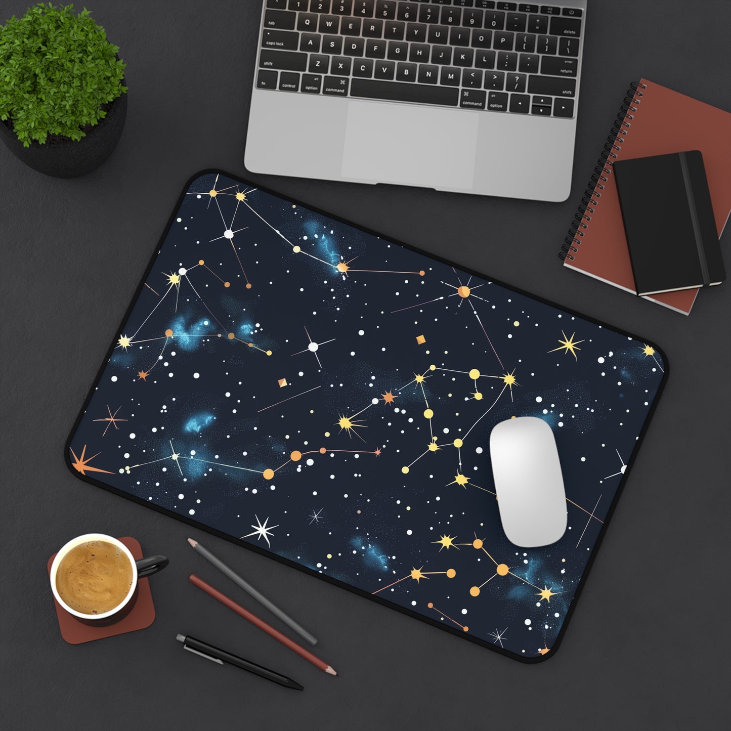 "Starry Night Desk Mat - Constellation Stars pattern for stylish workspace decor"