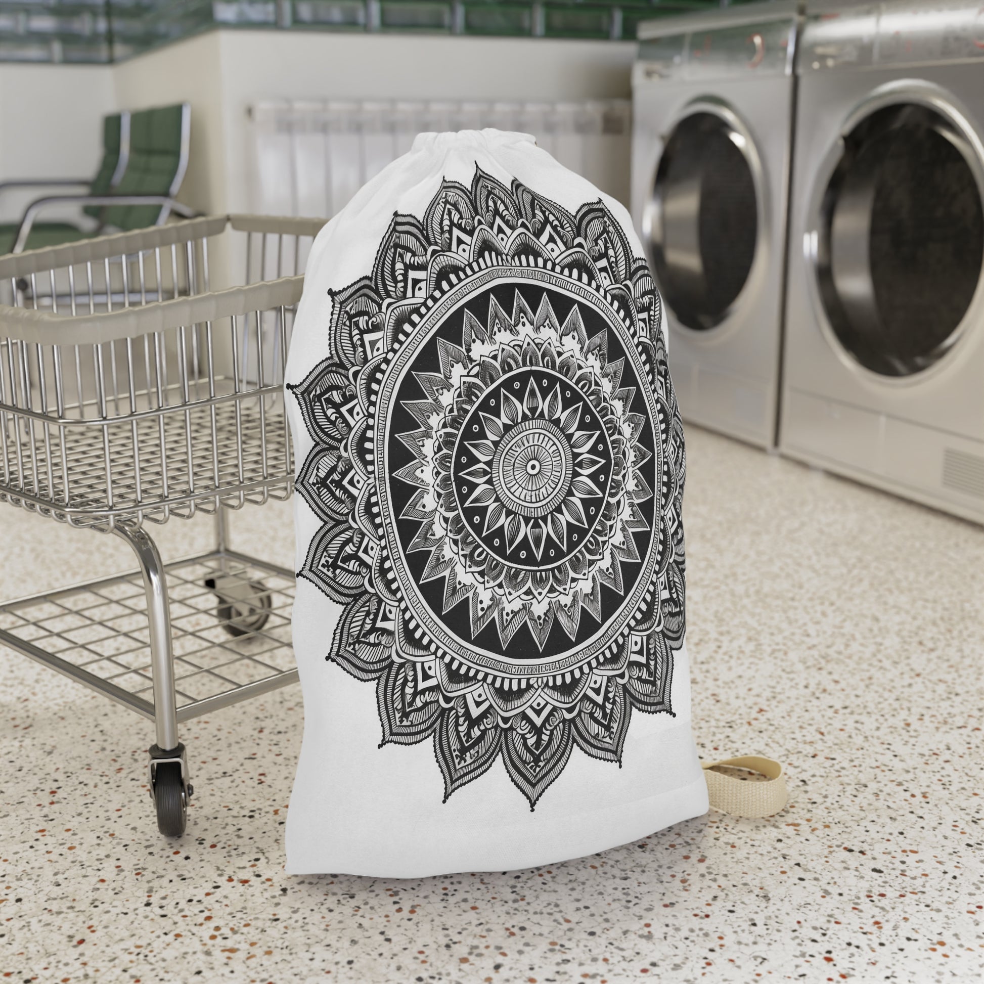 "Zen Mandala Laundry Bag - Tranquil laundry essential with serene mandala design"